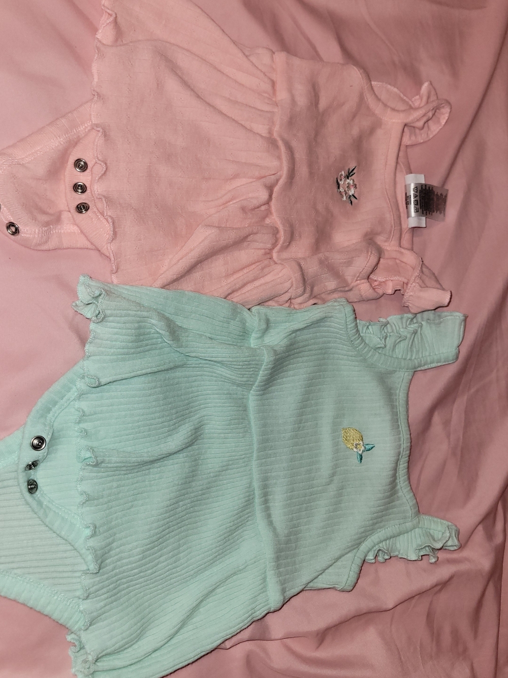2-Pack Baby Ribbed Ruffle Onesies in Pink & Mint 3-6 Months